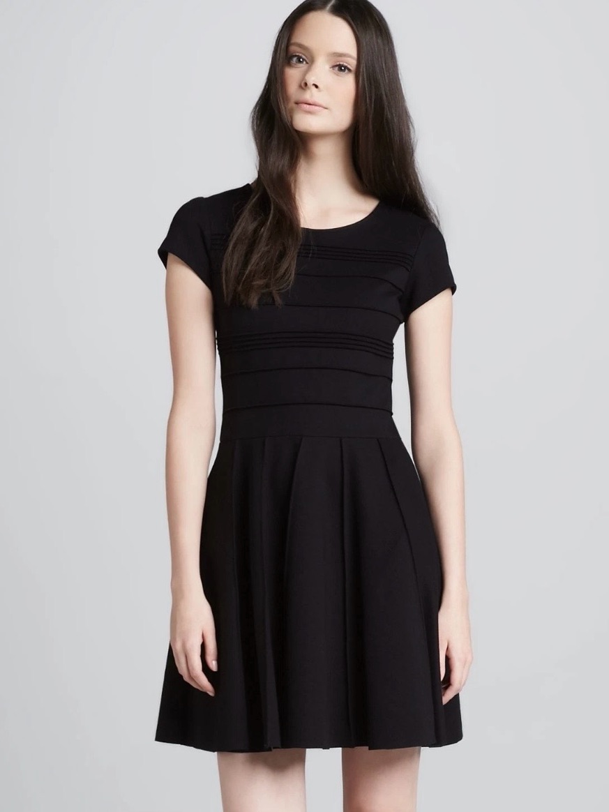 Parker Black Short-Sleeve Pleated Mini Dress